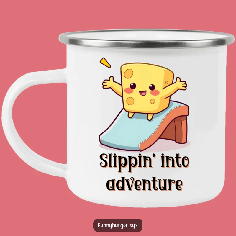 Funny Cheese Sliding Camping Mug, Humorous Outdoor Gift for Cheesy Adventures
