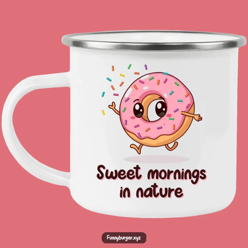 Funny Donut Cartwheel Camping Mug, Humorous Outdoor Gift for Sweet Adventures
