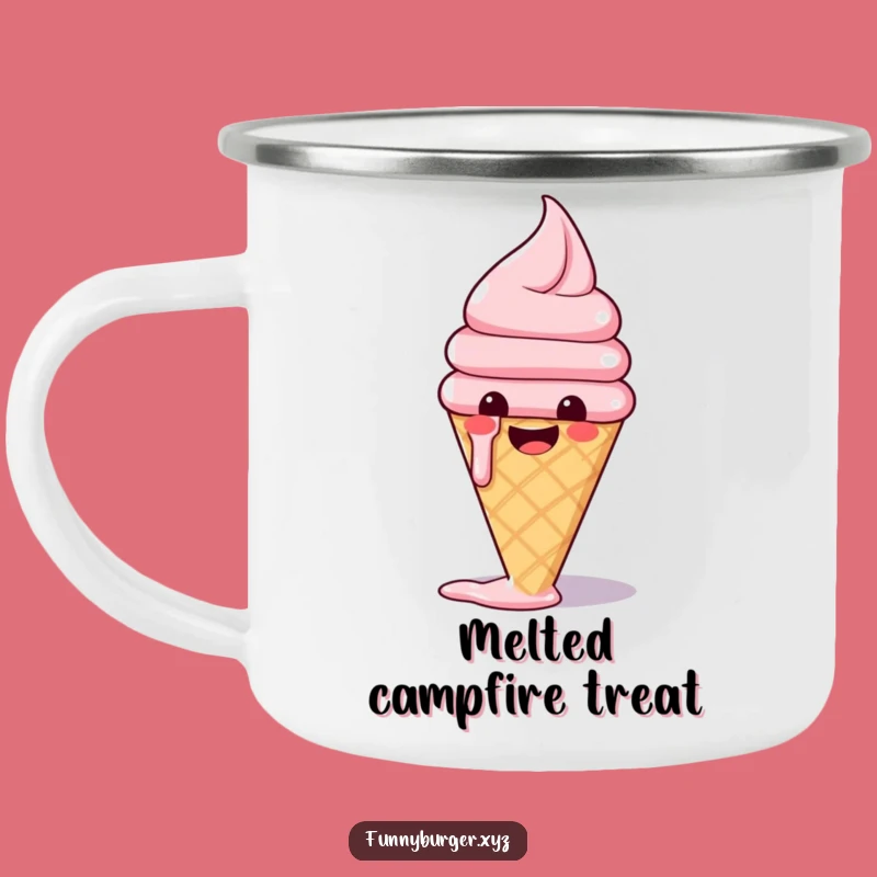 Funny Ice Cream Camping Mug: Durable and Humorous Melting Foodie Enamel Cup