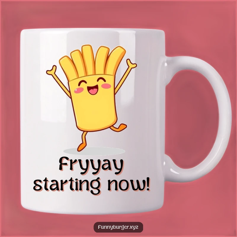 Funny French Fry Mug: Joyful Jumping Food Character Gift for Fry Lovers