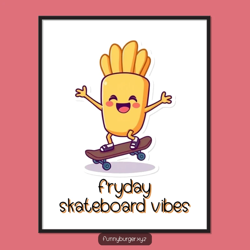 Funny French Fry Skater Digital Art - Instant Cool Food Decor and Gift Idea