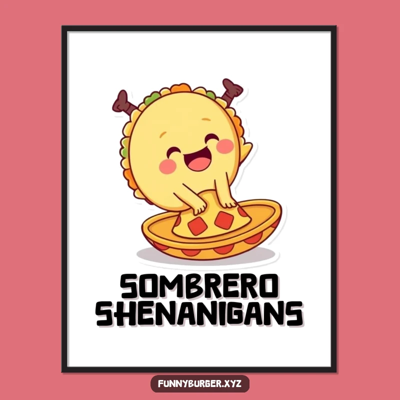 Funny Taco Digital Print: High-Res Whimsical Cartwheel Foodie Wall Art