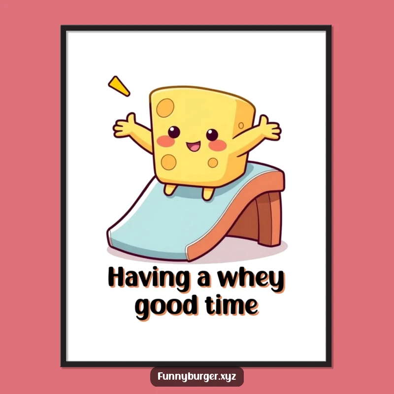 Funny Cheese Sliding Digital Art, Humorous Printable Gift for Cheese Lovers