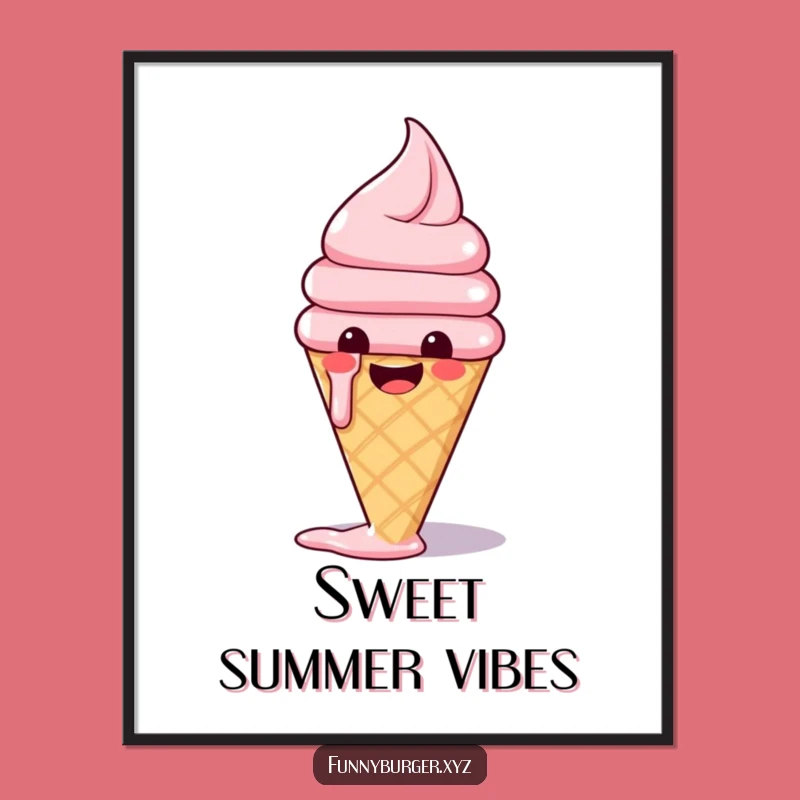 Funny Ice Cream Digital Print: High-Res Whimsical Melting Foodie Wall Art