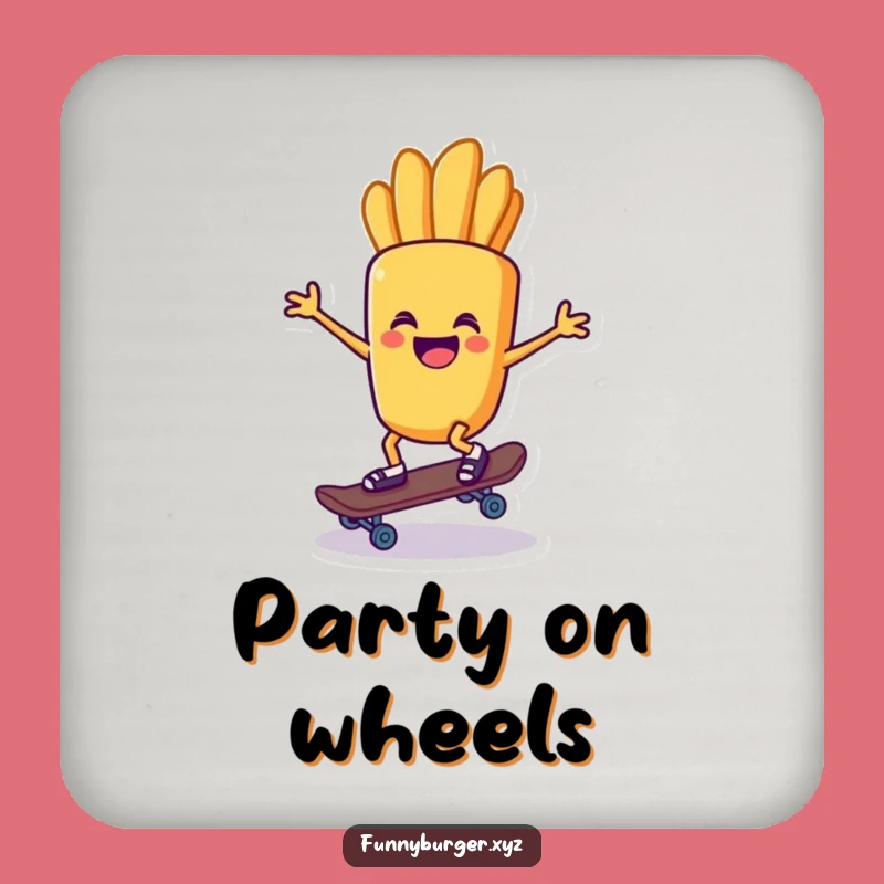 Funny French Fry Skater Drink Coaster - Protect Surfaces with Cool Food Art Gift