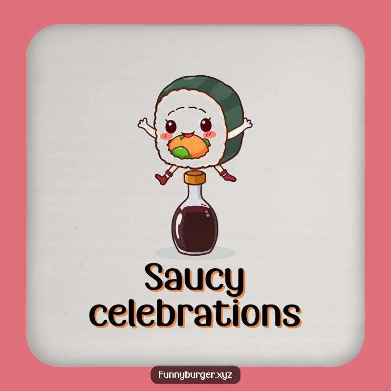 Funny Sushi Leap Drink Coaster - Protect Surfaces with Playful Food Art Gift