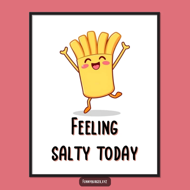 Funny French Fry Art Print: Whimsical Jumping Foodie Wall Decor, Humorous Gift Idea