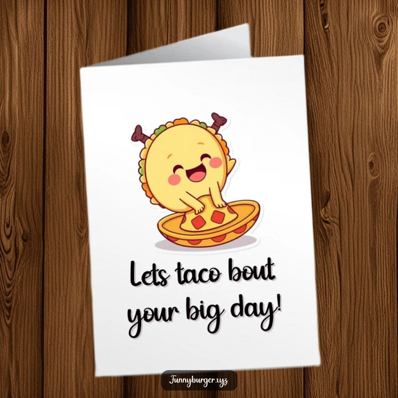 Funny Free Printable Birthday Card of a giggling taco doing a cartwheel with flair on a tiny sombrero.